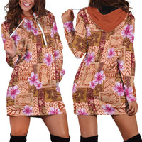 Orange Hawaii Hibiscus With Tropical Flowers Motifs Hoodie Dress - Polynesian Pride