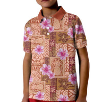 Orange Hawaii Hibiscus With Tropical Flowers Motifs Kid Polo Shirt - Polynesian Pride