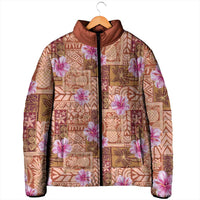 Orange Hawaii Hibiscus With Tropical Flowers Motifs Padded Jacket LT14 - Polynesian Pride