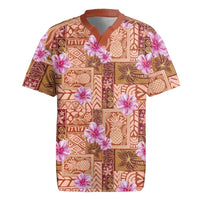 Orange Hawaii Hibiscus With Tropical Flowers Motifs Rugby Jersey - Polynesian Pride