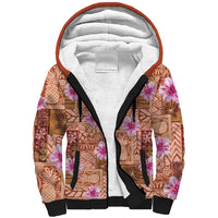 Orange Hawaii Hibiscus With Tropical Flowers Motifs Sherpa Hoodie - Polynesian Pride