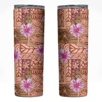 Orange Hawaii Hibiscus With Tropical Flowers Motifs Skinny Tumbler - Polynesian Pride