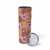 Orange Hawaii Hibiscus With Tropical Flowers Motifs Skinny Tumbler - Polynesian Pride