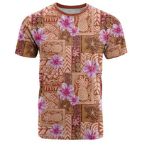 Orange Hawaii Hibiscus With Tropical Flowers Motifs T Shirt - Polynesian Pride