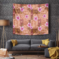 Orange Hawaii Hibiscus With Tropical Flowers Motifs Tapestry - Polynesian Pride