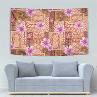 Orange Hawaii Hibiscus With Tropical Flowers Motifs Tapestry - Polynesian Pride
