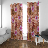 Orange Hawaii Hibiscus With Tropical Flowers Motifs Window Curtain - Polynesian Pride