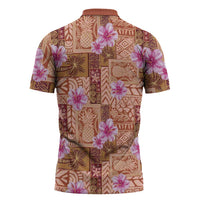 Orange Hawaii Hibiscus With Tropical Flowers Motifs Zipper Polo Shirt LT14 - Polynesian Pride