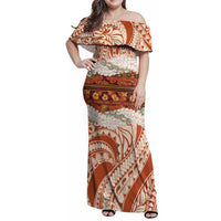 Aloha Hawaii Mikioi Lei Family Matching Off Shoulder Maxi Dress and Hawaiian Shirt Beige Tropical Flower Pattern - Polynesian Pride