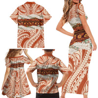 Aloha Hawaii Mikioi Lei Family Matching Short Sleeve Bodycon Dress and Hawaiian Shirt Beige Tropical Flower Pattern - Polynesian Pride