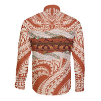 Aloha Hawaii Mikioi Lei Long Sleeve Button Shirt Beige Tropical Flower Pattern - Polynesian Pride