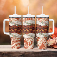 Aloha Hawaii Mikioi Lei Tumbler With Handle Beige Tropical Flower Pattern - Polynesian Pride