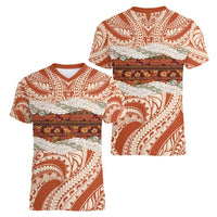 Aloha Hawaii Mikioi Lei Women V-Neck T-Shirt Beige Tropical Flower Pattern - Polynesian Pride