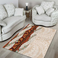 Aloha Hawaii Mikioi Lei Area Rug Cattail Red Tropical Flower Pattern - Polynesian Pride