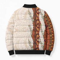 Aloha Hawaii Mikioi Lei Bomber Puffer Jacket Cattail Red Tropical Flower Pattern - Polynesian Pride