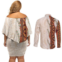 Aloha Hawaii Mikioi Lei Couples Matching Off Shoulder Short Dress and Long Sleeve Button Shirt Cattail Red Tropical Flower Pattern - Polynesian Pride