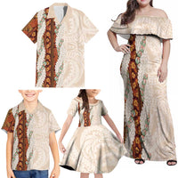Aloha Hawaii Mikioi Lei Family Matching Off Shoulder Maxi Dress and Hawaiian Shirt Cattail Red Tropical Flower Pattern - Polynesian Pride
