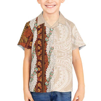 Aloha Hawaii Mikioi Lei Family Matching Off Shoulder Short Dress and Hawaiian Shirt Cattail Red Tropical Flower Pattern - Polynesian Pride