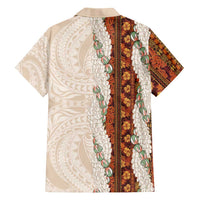 Aloha Hawaii Mikioi Lei Family Matching Short Sleeve Bodycon Dress and Hawaiian Shirt Cattail Red Tropical Flower Pattern - Polynesian Pride