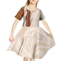 Aloha Hawaii Mikioi Lei Kid Short Sleeve Dress Cattail Red Tropical Flower Pattern - Polynesian Pride