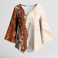 Aloha Hawaii Mikioi Lei Kimono Sleeve Blouse Cattail Red Tropical Flower Pattern - Polynesian Pride