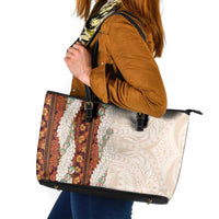 Aloha Hawaii Mikioi Lei Leather Tote Bag Cattail Red Tropical Flower Pattern - Polynesian Pride