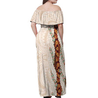 Aloha Hawaii Mikioi Lei Off Shoulder Maxi Dress Cattail Red Tropical Flower Pattern - Polynesian Pride