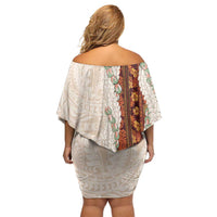 Aloha Hawaii Mikioi Lei Off Shoulder Short Dress Cattail Red Tropical Flower Pattern - Polynesian Pride