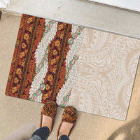 Aloha Hawaii Mikioi Lei Rubber Doormat Cattail Red Tropical Flower Pattern - Polynesian Pride