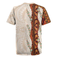 Aloha Hawaii Mikioi Lei Rugby Jersey Cattail Red Tropical Flower Pattern - Polynesian Pride