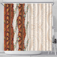 Aloha Hawaii Mikioi Lei Shower Curtain Cattail Red Tropical Flower Pattern - Polynesian Pride