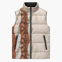Aloha Hawaii Mikioi Lei Sleeveless Puffer Jacket Cattail Red Tropical Flower Pattern - Polynesian Pride
