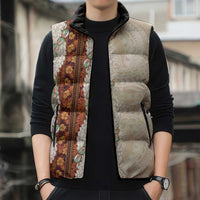 Aloha Hawaii Mikioi Lei Sleeveless Puffer Jacket Cattail Red Tropical Flower Pattern - Polynesian Pride