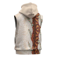 Aloha Hawaii Mikioi Lei Sleeveless Zip Hoodie Cattail Red Tropical Flower Pattern - Polynesian Pride