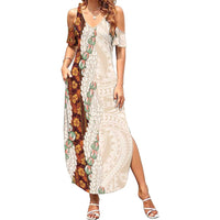 Aloha Hawaii Mikioi Lei Summer Maxi Dress Cattail Red Tropical Flower Pattern - Polynesian Pride