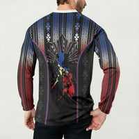 Mabuhay Philippines Festival Button Sweatshirt Filipino Map Sampaguita Igorot Pattern