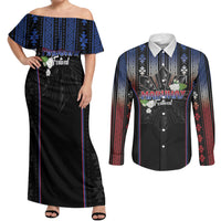 Mabuhay Philippines Festival Couples Matching Off Shoulder Maxi Dress and Long Sleeve Button Shirt Filipino Map Sampaguita Igorot Pattern