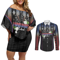 Mabuhay Philippines Festival Couples Matching Off Shoulder Short Dress and Long Sleeve Button Shirt Filipino Map Sampaguita Igorot Pattern