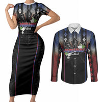 Mabuhay Philippines Festival Couples Matching Short Sleeve Bodycon Dress and Long Sleeve Button Shirt Filipino Map Sampaguita Igorot Pattern