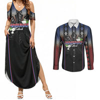 Mabuhay Philippines Festival Couples Matching Summer Maxi Dress and Long Sleeve Button Shirt Filipino Map Sampaguita Igorot Pattern