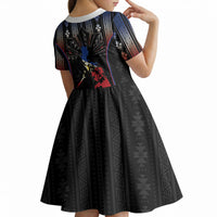 Mabuhay Philippines Festival Kid Short Sleeve Dress Filipino Map Sampaguita Igorot Pattern