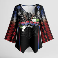 Mabuhay Philippines Festival Kimono Sleeve Blouse Filipino Map Sampaguita Igorot Pattern