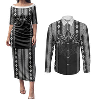Mabuhay Philippines Festival Couples Matching Puletasi and Long Sleeve Button Shirt Filipino Map Black White Igorot Pattern
