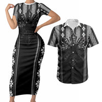 Mabuhay Philippines Festival Couples Matching Short Sleeve Bodycon Dress and Hawaiian Shirt Filipino Map Black White Igorot Pattern
