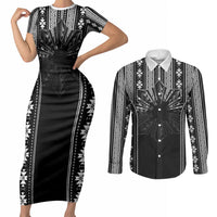 Mabuhay Philippines Festival Couples Matching Short Sleeve Bodycon Dress and Long Sleeve Button Shirt Filipino Map Black White Igorot Pattern
