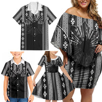 Mabuhay Philippines Festival Family Matching Off Shoulder Short Dress and Hawaiian Shirt Filipino Map Black White Igorot Pattern