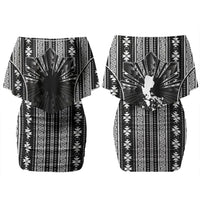 Mabuhay Philippines Festival Family Matching Off Shoulder Short Dress and Hawaiian Shirt Filipino Map Black White Igorot Pattern