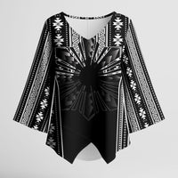 Mabuhay Philippines Festival Kimono Sleeve Blouse Filipino Map Black White Igorot Pattern