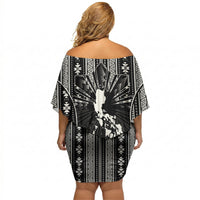 Mabuhay Philippines Festival Off Shoulder Short Dress Filipino Map Black White Igorot Pattern
