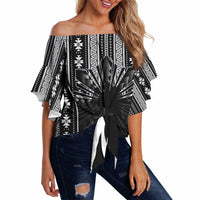 Mabuhay Philippines Festival Off Shoulder Wrap Waist Top Filipino Map Black White Igorot Pattern